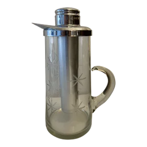 Vintage Mid-Century Modern Glass & Chrome Pitcher With Cooling Tube