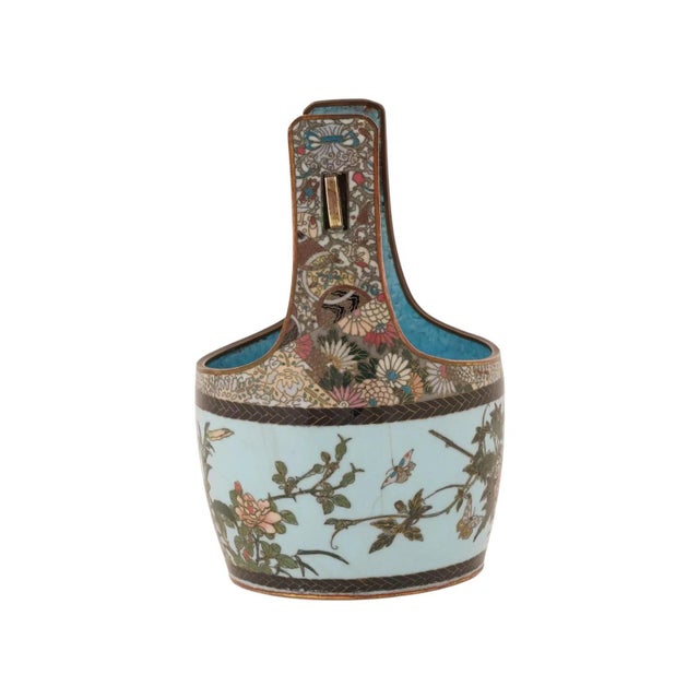 Late 19th Century Japanese Polychrome Cloisonne Enamel Bucket W Handle For Sale - Image 5 of 6