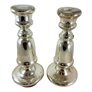 English Mercury Glass Large Candlesticks, a Pair, Circa 1850