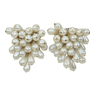 Faux Pearl Grape Cluster Earrings, 1980's For Sale