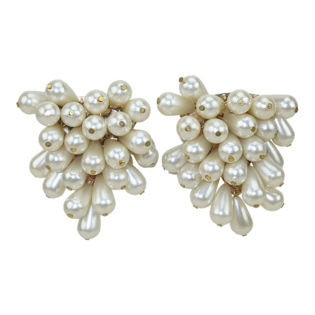 Faux Pearl Grape Cluster Earrings, 1980's For Sale