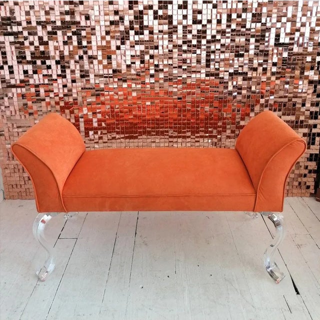 Orange Large Vintage Postmodern Bench with Curved Acrylic Glass Legs by Shlomi Haziza, USA, 1980s For Sale - Image 8 of 9