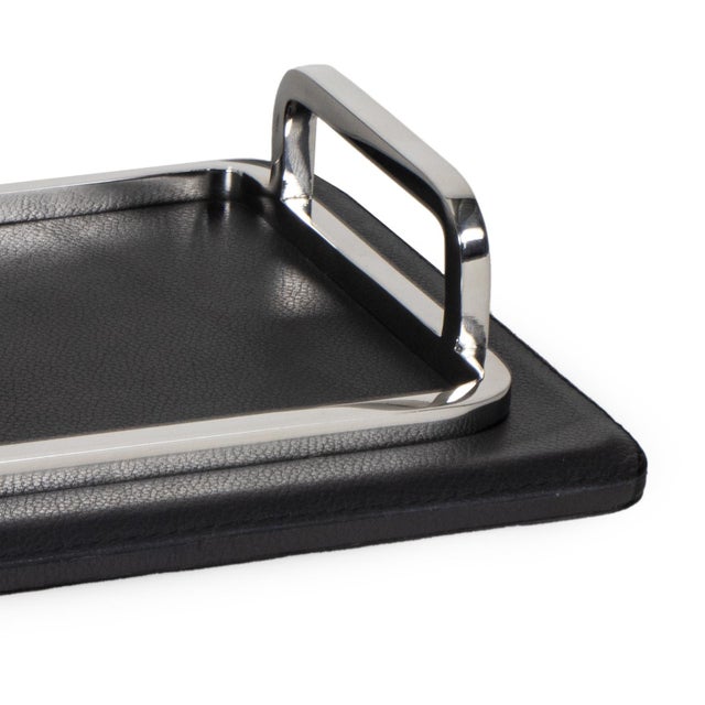 Greyson Leather Rectangle Tray Small, Polished Nickel For Sale - Image 4 of 5