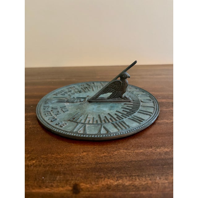 Vintage English Country Iron Verdigris Garden Sundial "Grow Old Along With Me" For Sale In South Bend - Image 6 of 9