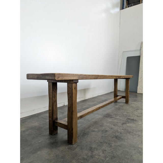 Vintage Rustic Oak Bench For Sale - Image 3 of 6