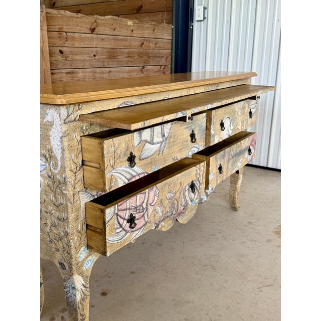 Coastal GuildMaster Coastal Hand-Painted Grasscloth Fish Sideboard Credenza For Sale - Image 3 of 12