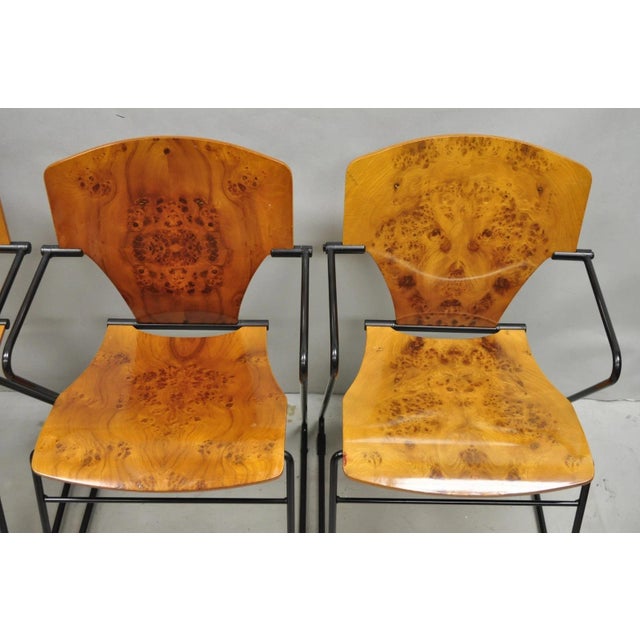 Wood Josep Mora for Egoa Model 300 Mid Century Modern Burl Wood Arm Chair - Set of 4 For Sale - Image 7 of 18