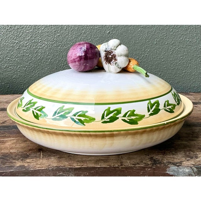 Vintage Italian Glazed Ceramic Vegetable Lidded Bowl For Sale - Image 9 of 12
