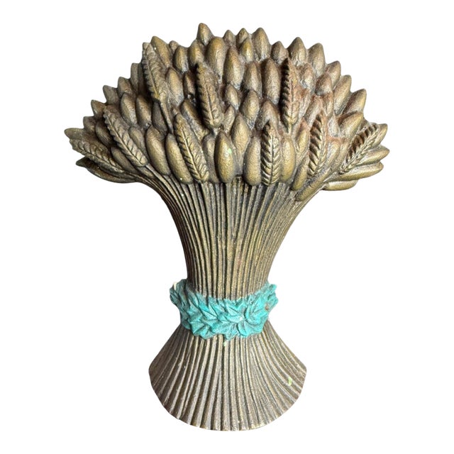 Vintage Cast Iron Wheat Sheaf Doorstop-Gold-Country-Farmhouse-Rustic-Cottage For Sale