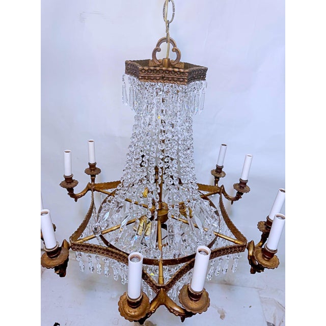 1920s Empire Brass Chandelier With a-Chain Crystals For Sale - Image 13 of 16