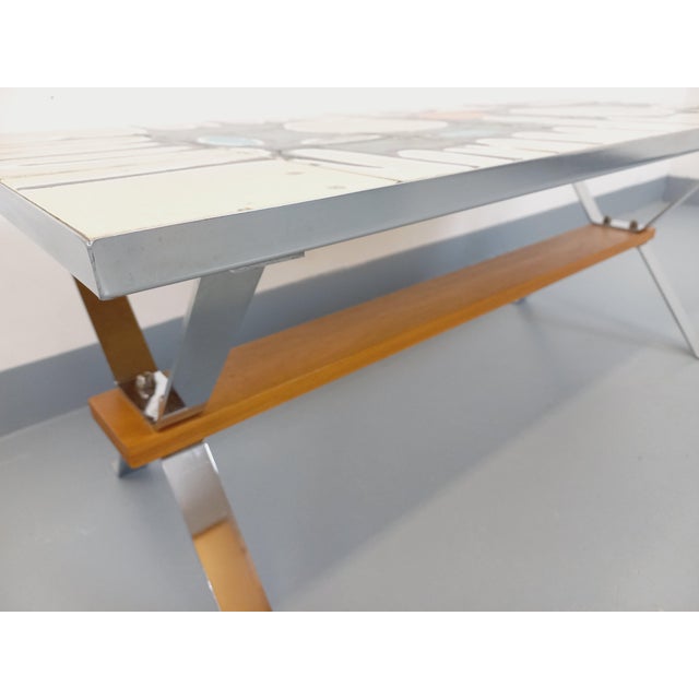 Vintage Coffee Table in Ceramic, Chrome Metal and Wood, 1970s For Sale - Image 11 of 16
