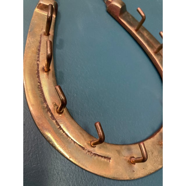 Mid-Century Modern Mid 20th Century Vintage Brass Horseshoe Wall Hook With Chain For Sale - Image 3 of 8