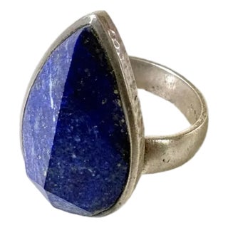 Vintage Sterling Silver and Faceted Lapis Ring, Size 9.75 For Sale