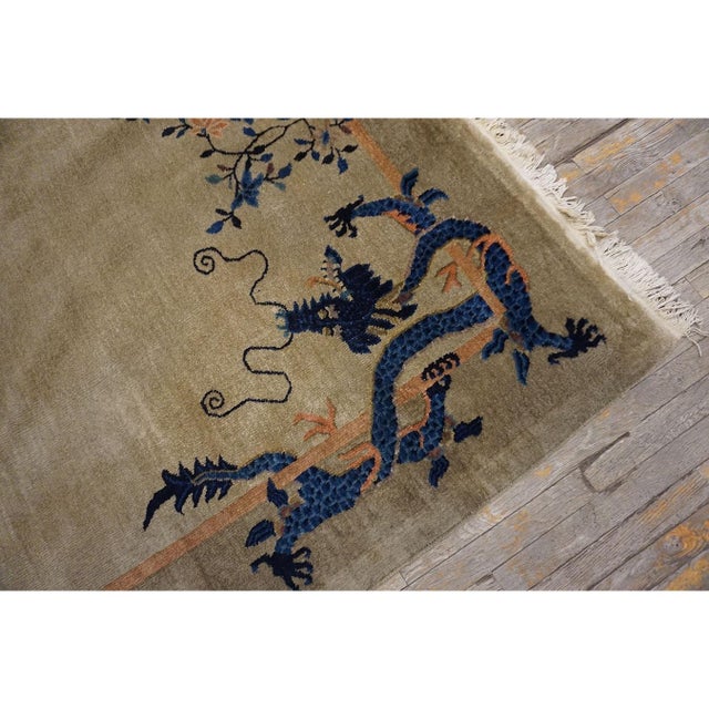 Textile 1920s Beige Deco Influences Floral Antique Chinese Peking Dragon Gallery Rug For Sale - Image 7 of 10