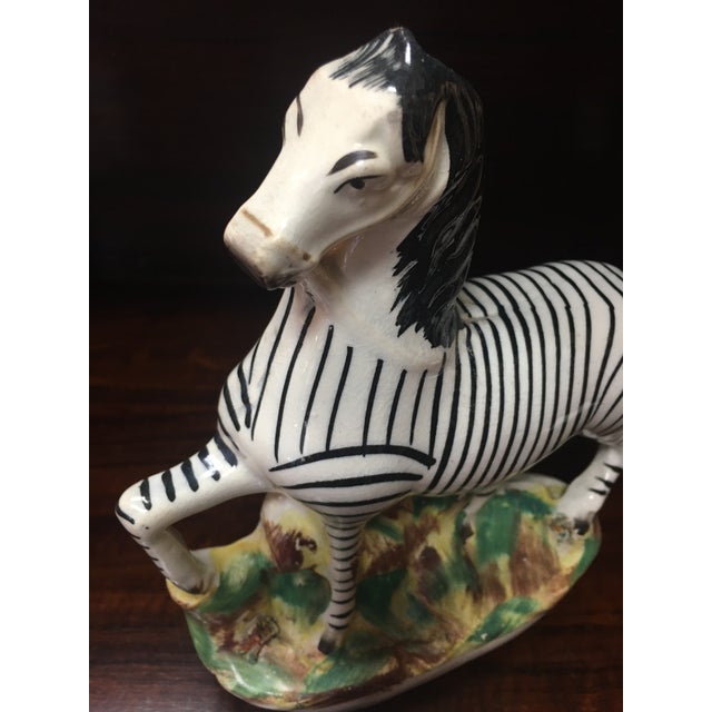 Staffordshire Porcelain Flatback Large Size African Zebra on Grassy Mound C1850 For Sale - Image 11 of 12