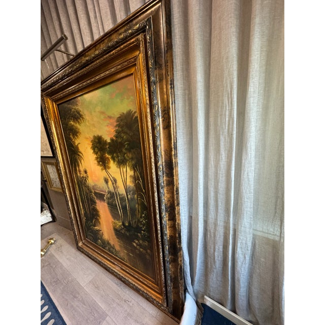 Valenti Large Original Oil Painting, Tropical Landscape With Palms, Signed Vitaly For Sale - Image 4 of 12