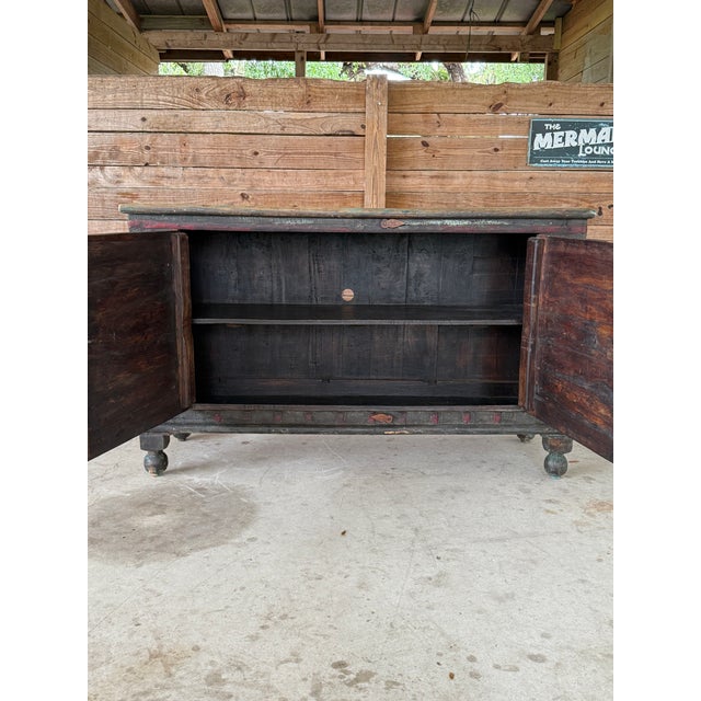 Early 20th Century-Anglo-Indian Painted Wood Cabinet With Iron Accents and Original Patina For Sale - Image 11 of 12