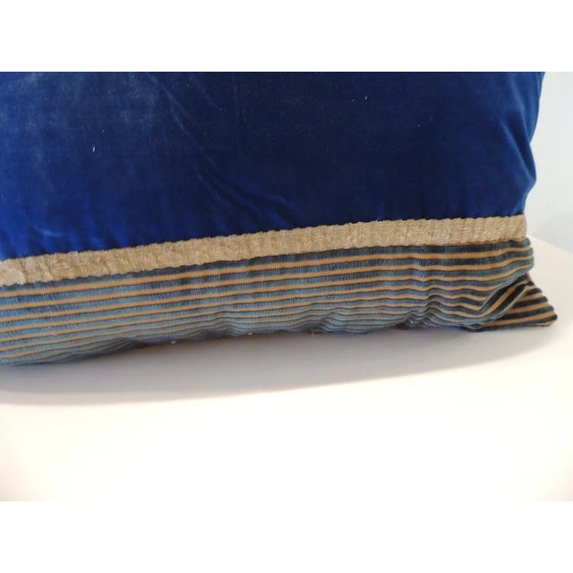 Vintage Royal Blue and Gold Silk Velvet Decorative Bolster Pillow For Sale - Image 4 of 6