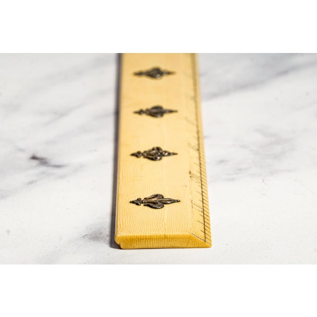 Victorian Antique French Fleur De Lis Desk Ruler Silver Appliqué 12 Inch For Sale - Image 9 of 12