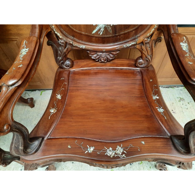 Wood Vintage Arm Chairs With Mother of Pearl Inlay - a Pair For Sale - Image 7 of 13