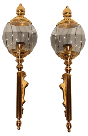 Italian Brass & Glass Wall Lights, 1950s, Set of 2