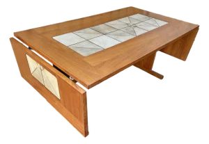 Mid Century Modern Danish Expandable Dining Table W/ Tile Inlay by Gangso Mobler. C 1970s