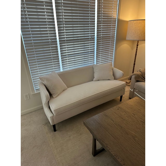 Gabriella White Monroe Upholstered Winged Arm Settee Couch For Sale - Image 4 of 5