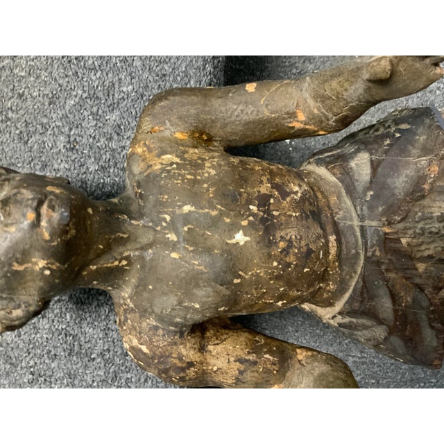 19th Century Antique Kneeling Wood Carved Santos Figure For Sale - Image 13 of 17