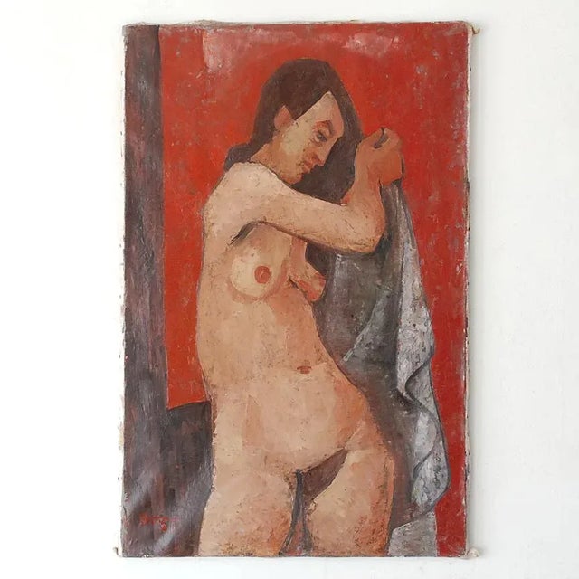 Gorgeous Richard Hackett 1955 oil on stretched canvas female nude! A wonderful example of 1950s American modernism with a...