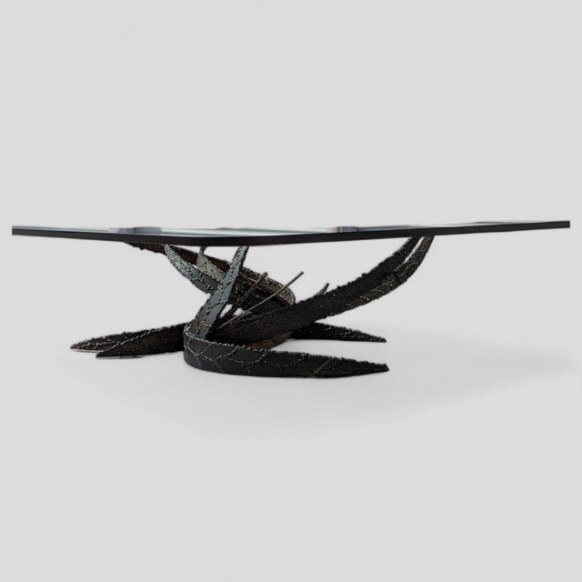 1972 Silas Seandel Brutalist Torch-Cut Iron and Glass Coffee Table For Sale - Image 10 of 18