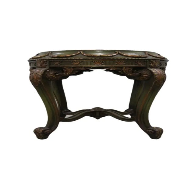Stone French Hand Carved & Painted Side Table W/ Marble Top For Sale - Image 7 of 8