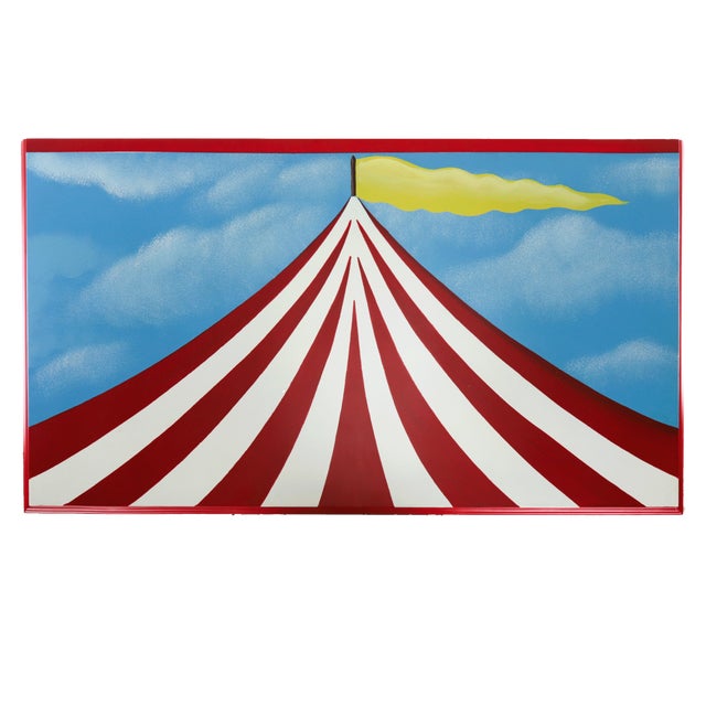 Add a touch of whimsy to your child’s room with this beautifully hand-painted wooden toy box featuring a delightful circus...