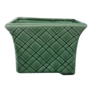 Mid 20th Century Standford Sebring Ohio Pottery Green Basket Weave Planter
