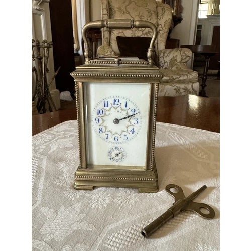 Late 19th Century French Brass & Porcelain 1/2 Hour Strike Top Button Alarm Carriage Clock For Sale - Image 9 of 12
