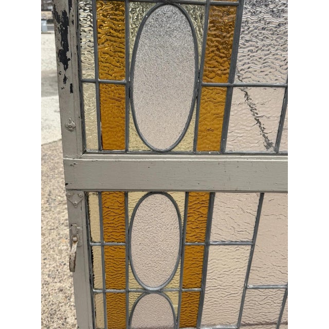 Amber Antique Victorian Amber Stained Leaded Glass Double Window Converted to Door For Sale - Image 8 of 18