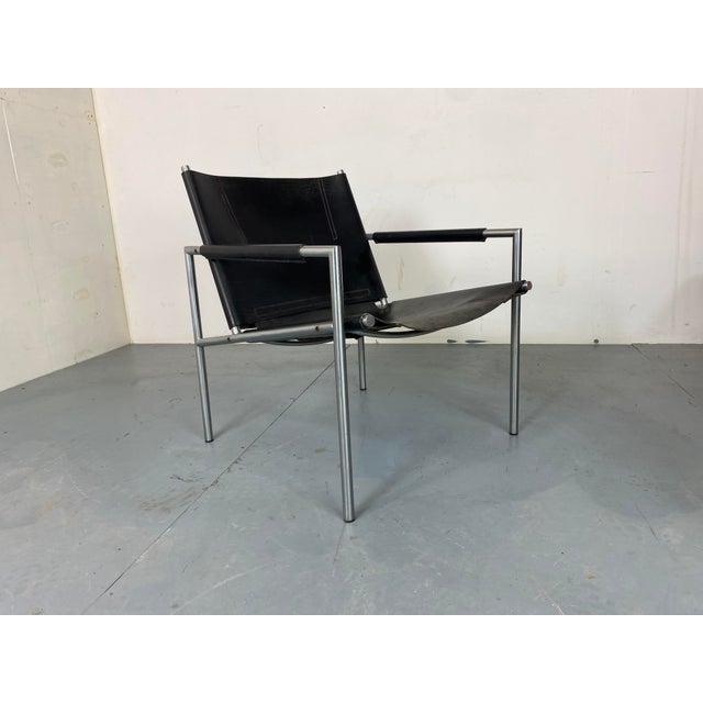 Black Modern Black Leather Lounge Chair by Martin Visser for T Spectrum, 1960s For Sale - Image 8 of 8