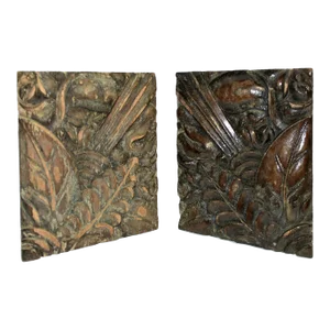 Art Deco Carved Wood Magnolia Fragments - Set of 2