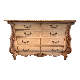 Vintage Sherrill Furniture Leather-Wrapped French Provincial Bombé Chest, Attributed For Sale