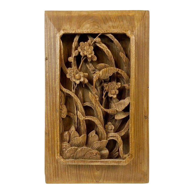 18th Century Temple Wood Carving of Birds and Flowers For Sale
