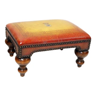 Late 20th Century Wood and Leather Footstool For Sale