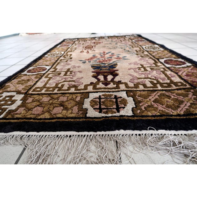Handmade Vintage Art Deco Chinese Silk Rug 2.9' X 5' (90cm X 154cm), 1960s For Sale In New York - Image 6 of 11