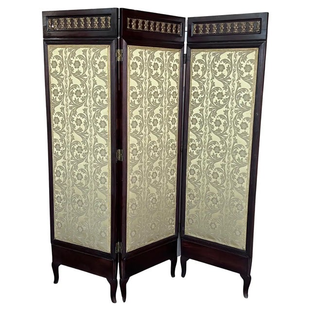 French Empire Mahogany 3-Fold Screen With Bronze Mounts For Sale - Image 9 of 9