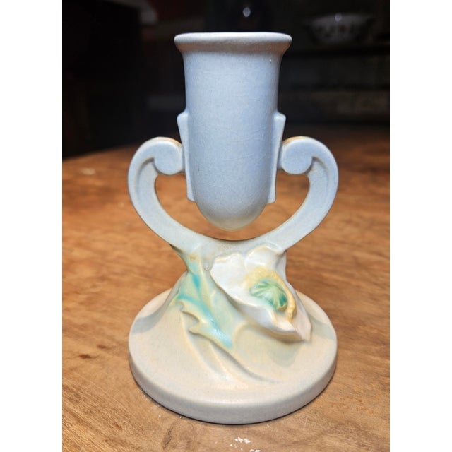 Art Deco Roseville Poppy Design Single Candle Holder For Sale - Image 3 of 9