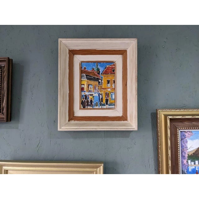 Mid-Century Modern Swedish Oil Painting "Pedestrians", Framed Street Scene For Sale - Image 4 of 8