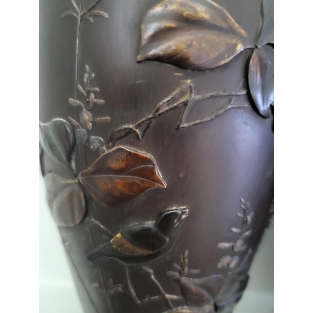 Antique Japanese Meiji Bronze and Mixed-Metal Vases, 1890s, Set of 2 For Sale - Image 3 of 7