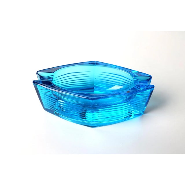 Vintage Sklo Union Blue Glass Ashtray – Czech Mid Century Modern Geometric Dish Turn up the MCM cool with this bold...