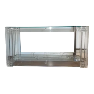 1980s Industrial Post Modern Bolted Lucite Console Table With Glass Tops