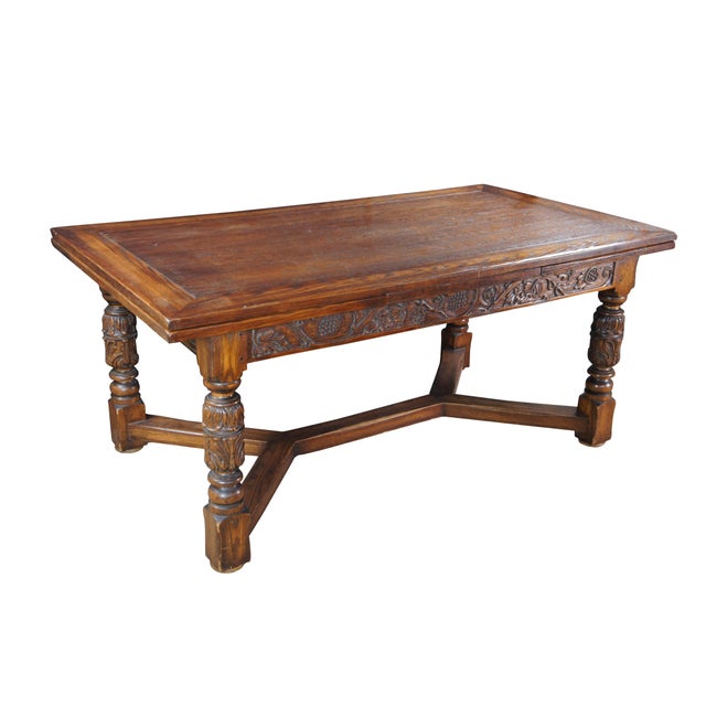Gothic Antique Jamestown Lounge Feudal Oak Jacobean Refectory Trestle Dining Table For Sale - Image 3 of 16