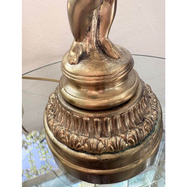 Brass Vintage Hollywood Regency Cherub Lamp With Crystal Prisms, 41” For Sale - Image 8 of 10