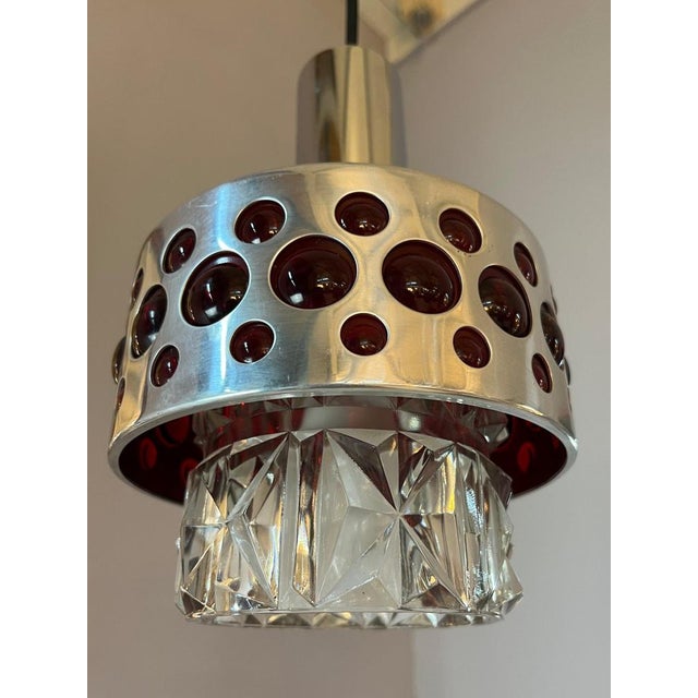 Hanging Lamp in Red Chrome & Crystal Glass from Fischer Leuchten For Sale - Image 10 of 11